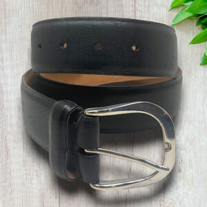 Vintage Fullum & Holt Canada Sz 38 Black Leather Dress Belt Silver Tone Buckle
